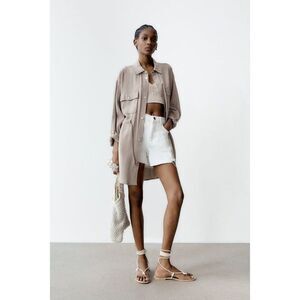 ZARA Womens Flowing Overshirt Long Sleeve Button Front Jacket Sand Medium